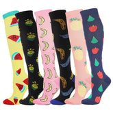 6 Pairs Fruits Pattern Knee-High Compression Socks Sports Stockings