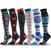 6 Pairs Knee-High Compression Socks Medical Pattern Sports Stockings