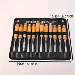 12pcs Wood Carving Chisel Set Professional Woodworking Tools Sharp Carving Knife Kit