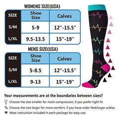 5 Pairs Knee-High Compression Socks Dot Heart Cat Pattern Sports Stockings