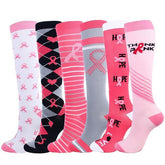 6 Pairs Pink Bowknots Knee-High Compression Socks Sports Stockings