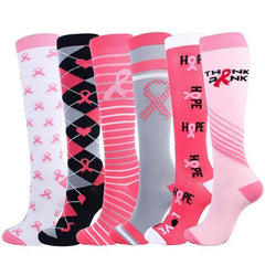 6 Pairs Pink Bowknots Knee-High Compression Socks Sports Stockings