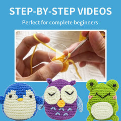 3-Pattern Beginner Crochet Kit DIY Animal Knitting Penguin Frog Owl Ideal Gift