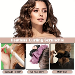 2Pcs Heatless Curling Scrunchie Curler Rod No Heat Long Hair Curls Headband 