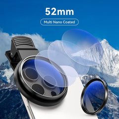 52mm Clip-on CPL Phone Cameralens Circular Polarizer Polarizing Filter Kit 