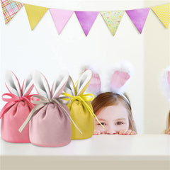 4 Pcs Easter Bunny Gift Bags Rabbit Ear Velvet Bags with Drawstrings