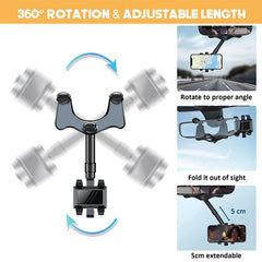 360° Retractable Phone Navigation Holder Universal Car Rearview Mirror Bracket