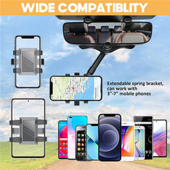360° Retractable Phone Navigation Holder Universal Car Rearview Mirror Bracket