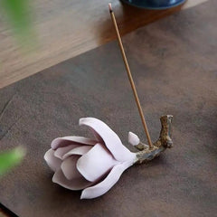 Creative Handmade Ceramic Magnolia Burner Flower Incense Stick Holder