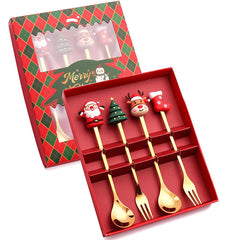 Stainless Steel Christmas Coffee Spoon Dinner Forks Set Party Supply