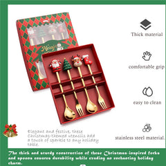 Stainless Steel Christmas Coffee Spoon Dinner Forks Set Party Supply