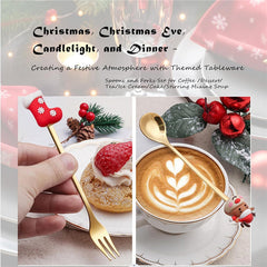 Stainless Steel Christmas Coffee Spoon Dinner Forks Set Party Supply