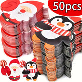 50pcs Christmas Lollipop Holder Paper Card DIY Santa Snowman Penguin Candy Wrap Bag Party Supplies