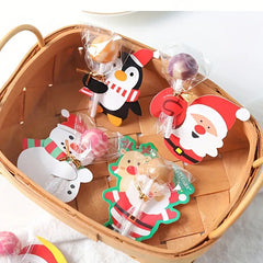 50pcs Christmas Lollipop Holder Paper Card DIY Santa Snowman Penguin Candy Wrap Bag Party Supplies