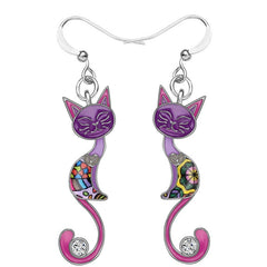 Colourful Cat Dangle Earrings