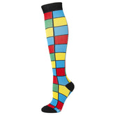 Knee-High Compression Socks Tetris Pattern Sports Nylon Stockings
