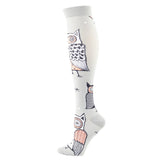 Knee-High Compression Socks Owl Pattern Sports Nylon Stockings