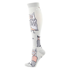 Knee-High Compression Socks Owl Pattern Sports Nylon Stockings