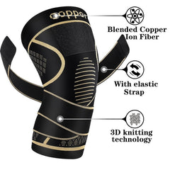 2Pcs Copper Knee Braces with Strap Knee Compression Sleeve
