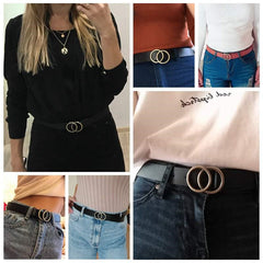 Vintage Double Round Buckle Women Waist Belt Adjustable