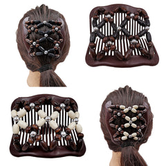 Double Slide Wooden Beads Hair Styling Comb Clip Hair Accessory