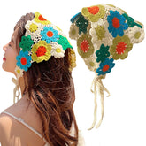 Handmade Crochet Boho Floral Hair Headbands Scarves Head Scarf