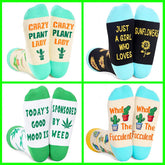 Funny Plant Cactus Sunflower & Pot Leaf Illustrations Socks for Women & Men