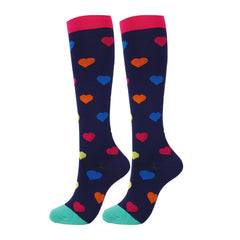 Knee-High Compression Socks Heart Pattern Sports Nylon Stockings for Women & Men