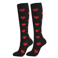 Knee-High Compression Socks Heart Pattern Sports Nylon Stockings for Women & Men