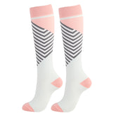 Knee-High Compression Socks Strip Print Sports Nylon Stockings for Women & Men