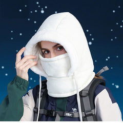 Warm Plush Hoodie Hat Scarf for Skiing, Running, Motorcycle, Outdoor Sports