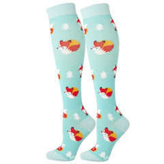 Knee-High Compression Socks Fox Pattern Sports Nylon Stockings