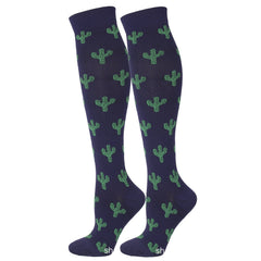 Knee-High Compression Socks Cactus Pattern Sports Nylon Stockings