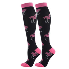Knee-High Compression Socks Flamingo Pattern Sports Nylon Stockings