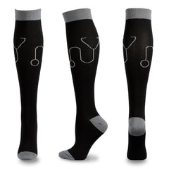 5 Pairs Knee-High Compression Socks Medical Red Cross Pattern Sports Stockings