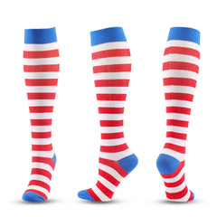 Knee-High Compression Socks Red Strip Print Sports Nylon Stockings for Women & Men