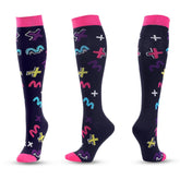 Knee-High Compression Socks Alphabet Letter Pattern Black Sports Nylon Stockings