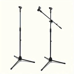 Microphone Stand with 60cm Tripod Base Dual Mic Clip 360 Degree Rotating