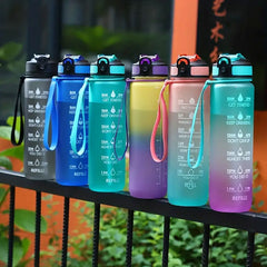 1000ML Motivational Fitness Sports Water Bottle With Time Marker & Straw