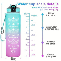 1000ML Motivational Fitness Sports Water Bottle With Time Marker & Straw