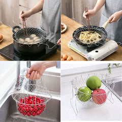 Foldable Frying Basket Kitchen Mesh Steam Rinse Strainer