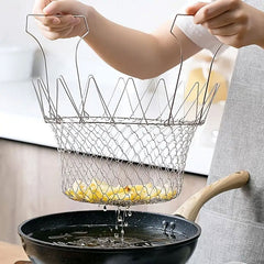 Foldable Frying Basket Kitchen Mesh Steam Rinse Strainer