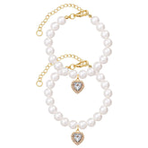 Cat Dog Pearl Necklace Collar Fancy Jewelry Accessories with Heart Shape Rhinestone