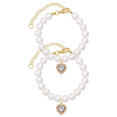 Cat Dog Pearl Necklace Collar Fancy Jewelry Accessories with Heart Shape Rhinestone
