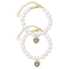 Cat Dog Pearl Necklace Collar Fancy Jewelry Accessories with Heart Shape Rhinestone