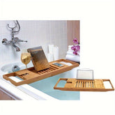 Retractable Wood Adjustable Bamboo Bath Tray for Tub with Wine Holder Book Stand