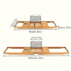 Retractable Wood Adjustable Bamboo Bath Tray for Tub with Wine Holder Book Stand