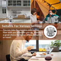 Pour Over Coffee Dripper Reusable Stainless Steel Coffee Maker Paperless Coffee Filter