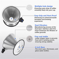 Pour Over Coffee Dripper Reusable Stainless Steel Coffee Maker Paperless Coffee Filter