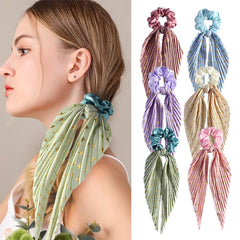 Silky Satin Chiffon Hair Ties with Long Ribbon Bow Rubber Bands